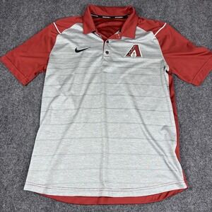 Nike Arizona Diamondbacks Men's Med Striped Golf Polo Shirt Dri Fit Red Stitched